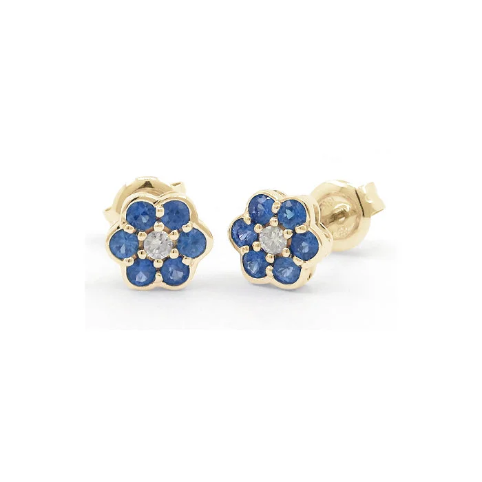 elegant pearl necklace with diamonds Sapphire and Diamond Flower Earrings, 14K Yellow Gold
