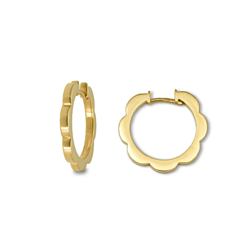 men’s engraved cuff bracelet Scalloped Hoop Earrings, Yellow Gold Plated Silver