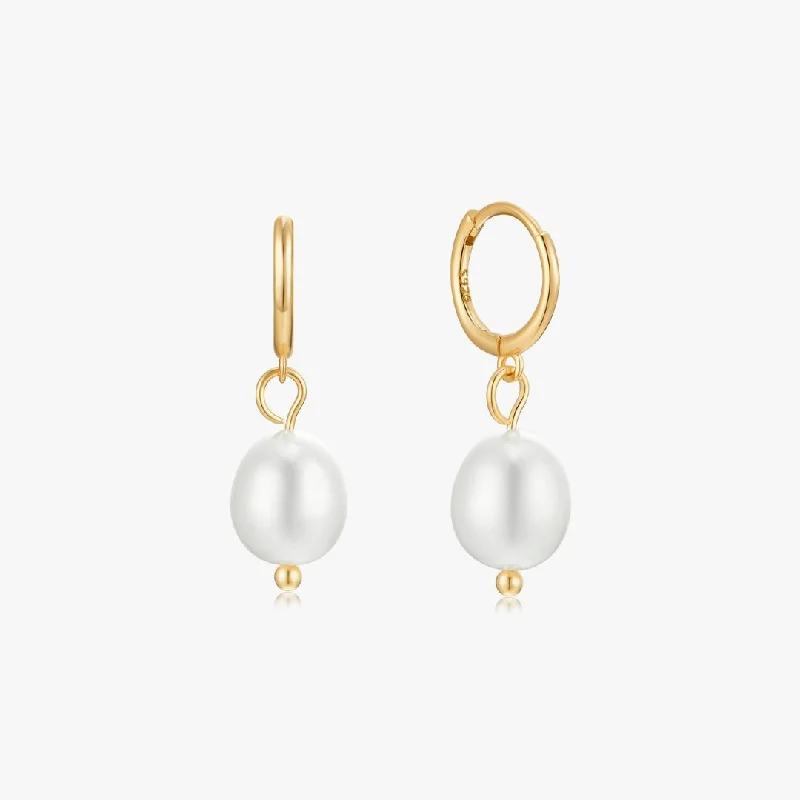 Single Pearl Sterling Huggies in Gold