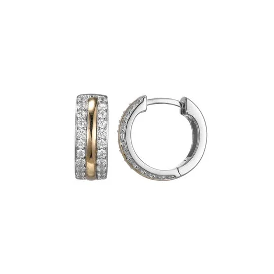 Sterling/14K Yellow Huggie Earrings with Cubic Zirconium