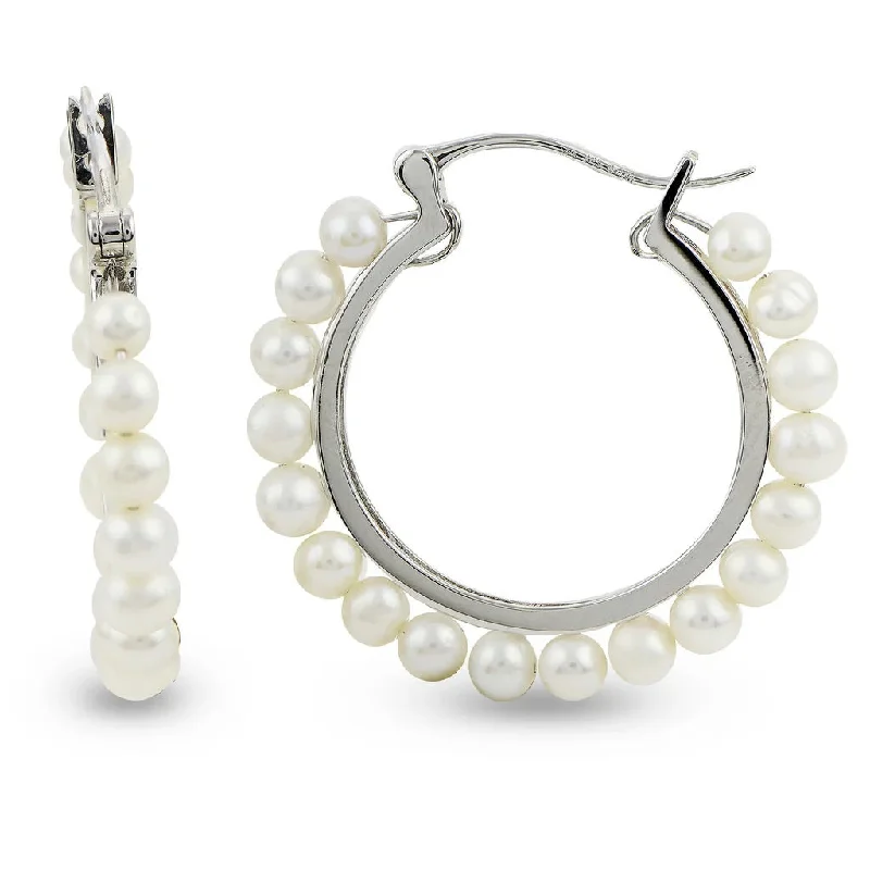 Sterling Silver Fresh Water Pearl Hoop Earrings