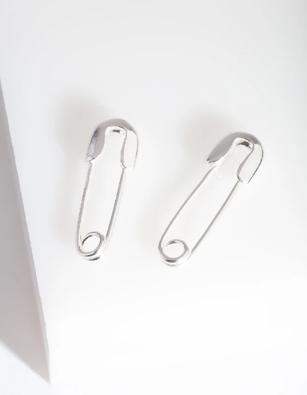 unique diamond tennis bracelet Sterling Silver Safety Pin Earrings