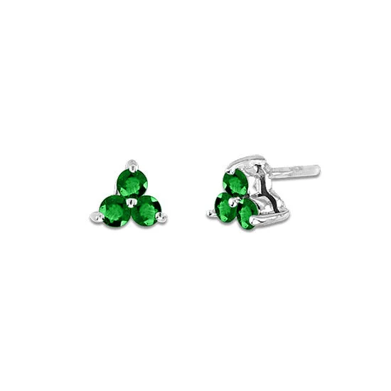 luxury diamond eternity ring Triple Cluster Emerald Stud Earrings, 14K White Gold
