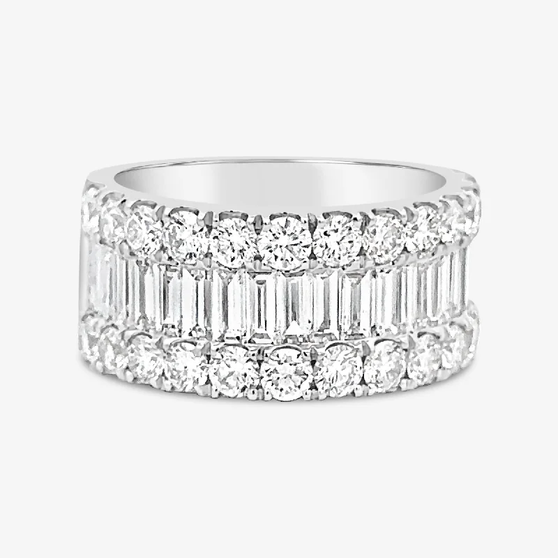 Wide Baguette & Round Diamond Ring