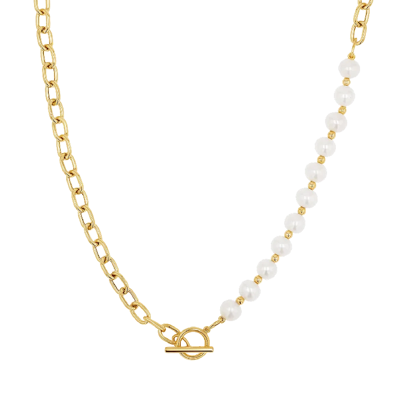 modern geometric earrings gold Pearl on Chain Toggle Necklace