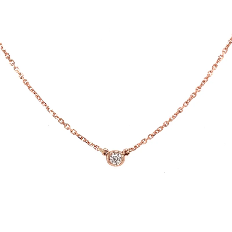 14K Rose Gold Solitaire Diamond Necklace