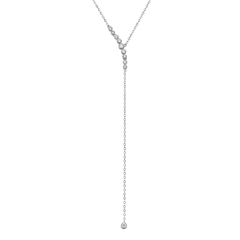 14K White Gold Lariat-Style Diamond Necklace