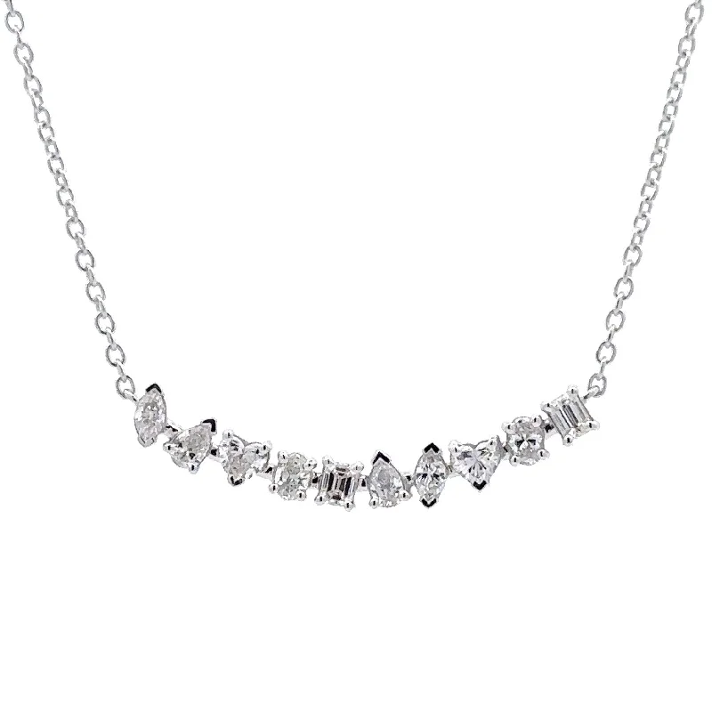 14K White Gold Multi-Shape Diamond Bar Necklace