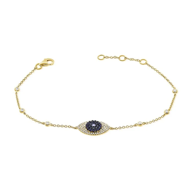 14K Yellow Gold Diamond and Blue Sapphire Evil Eye Bracelet