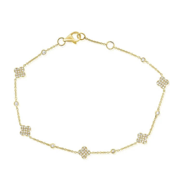 14K Yellow Gold Diamond Clover Station Bracelet