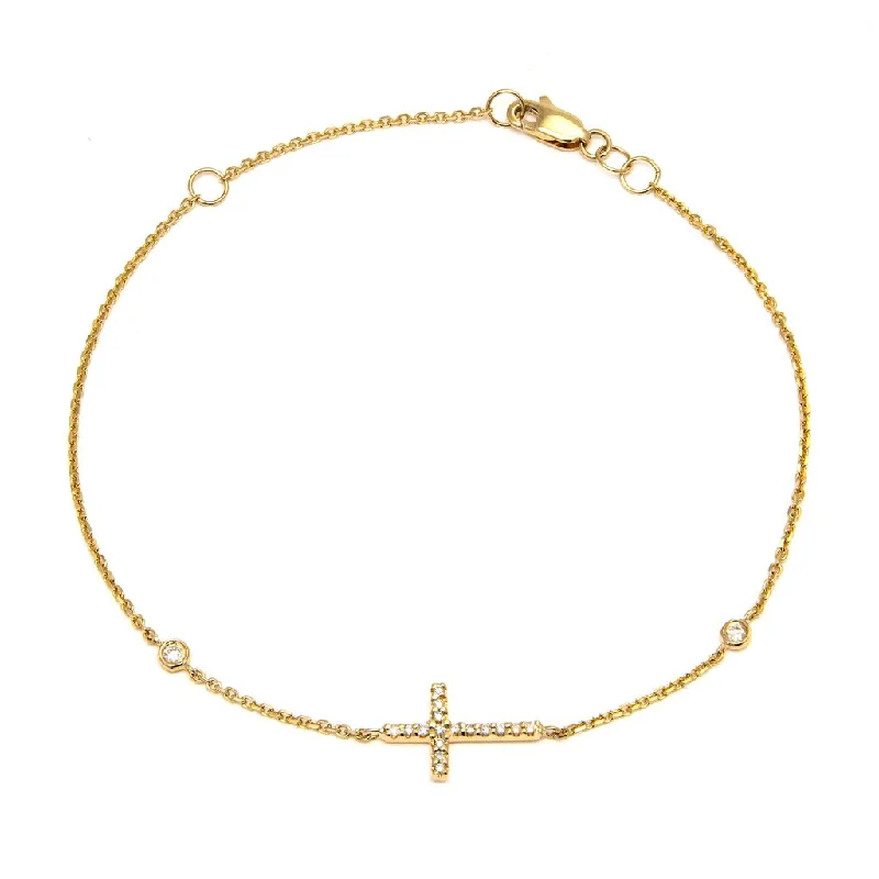 14K Yellow Gold Diamond Cross Bracelet