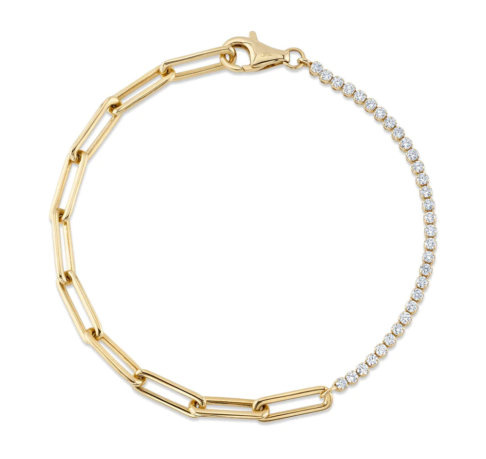 14K Yellow Gold Diamond Tennis Paperclip Bracelet