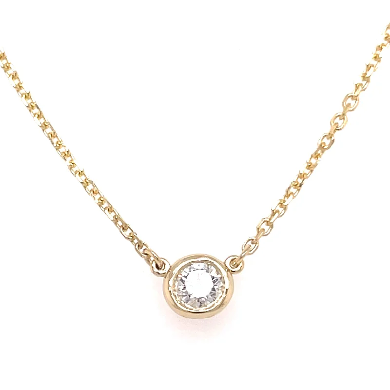 14K Yellow Gold Solitaire Diamond Necklace