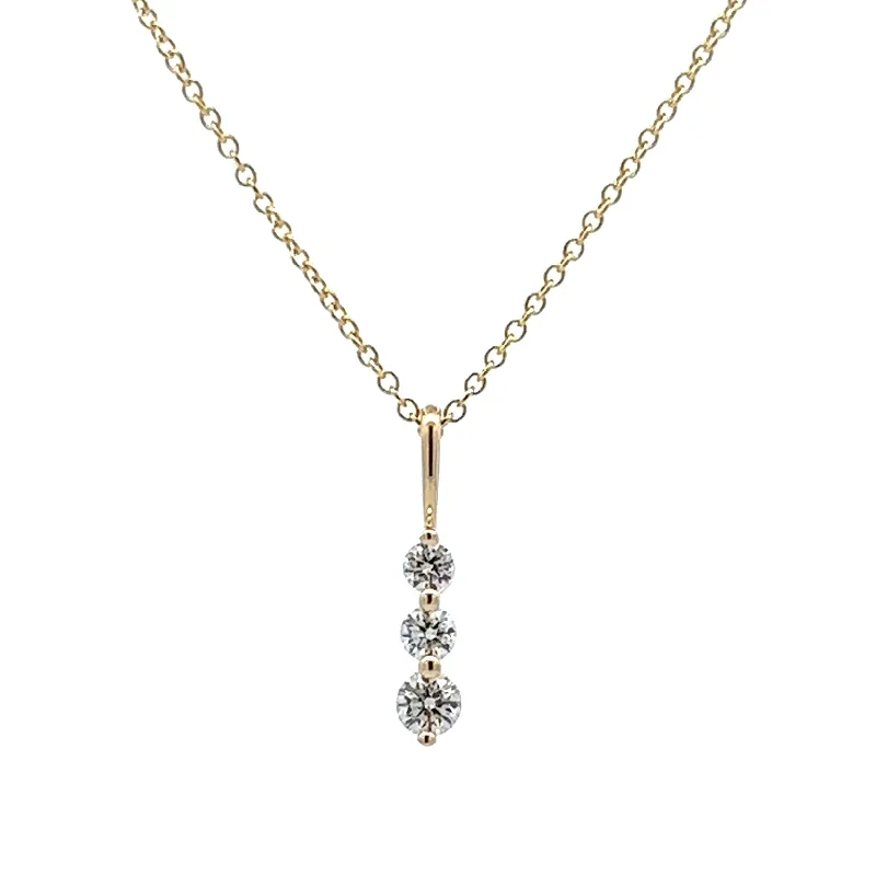 14K Yellow Gold Three Stone Diamond Necklace