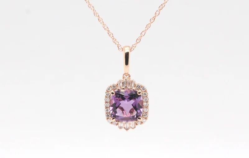 double-layered choker necklace 14KR 1.90 Ct Amethyst and Diamond Pendant