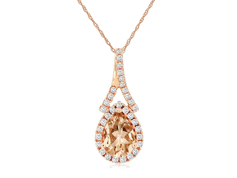 classic pearl bridal earrings Lady's Rosé 14 Karat Pendants one 0.65ct Pear Morganite
