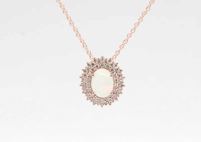 14KR .90 Ct Opal and Diamond Pendant