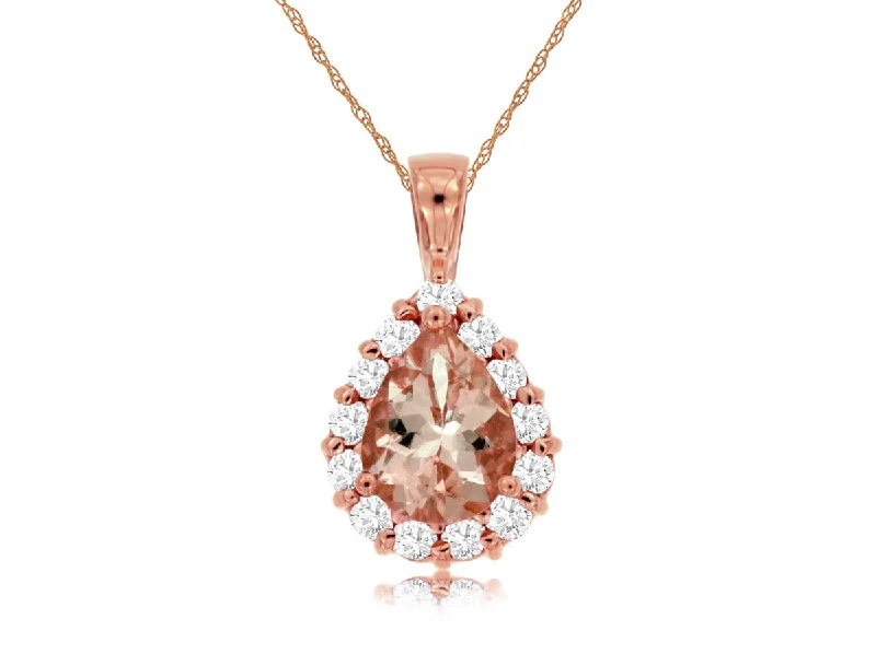 adjustable minimalist wave bracelet Lady's Rosé 14 Karat Pendants one 0.95ct Pear Morganite