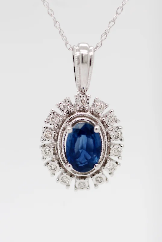 14KW 1.00 Ct Sapphire and Diamond Pendant