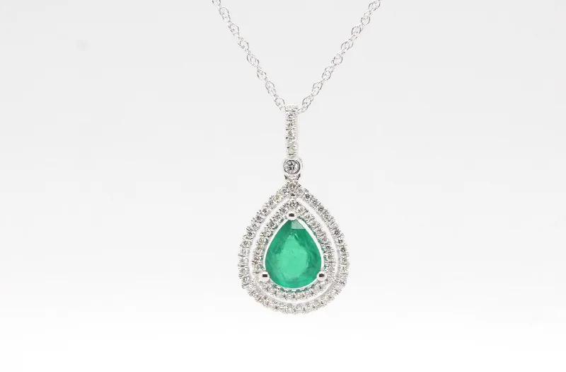 handmade lava stone bracelet 14KW Emerald and Diamond pendant