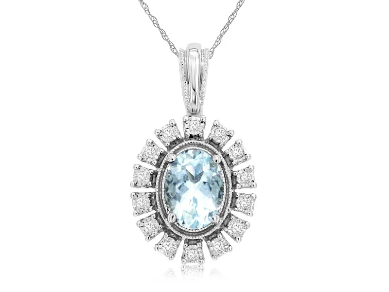 dainty beaded stretch bracelet 14KW .68 CT AQUAMARINE AND DIAMOND PENDANT, .07 CTTW