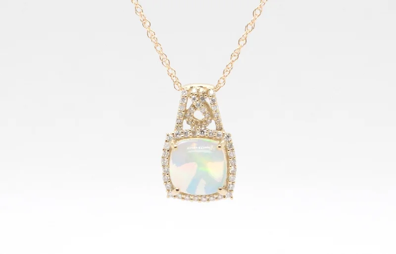 14KY 1.40 Ct Opal and Diamond Pendant