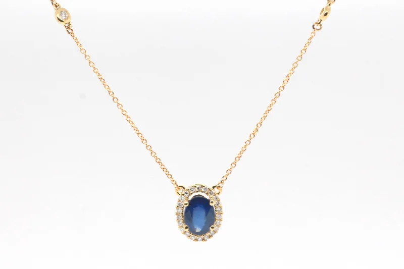 dainty heart charm necklace 14KY Sapphire and Diamond Pendant