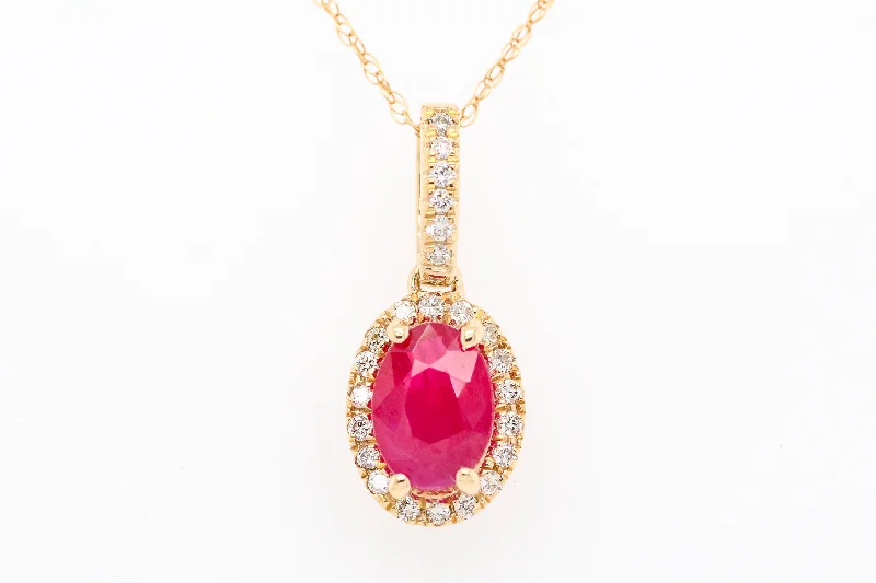 14KY .90 Ct Ruby And Diamond Pendant, .12 Cttw