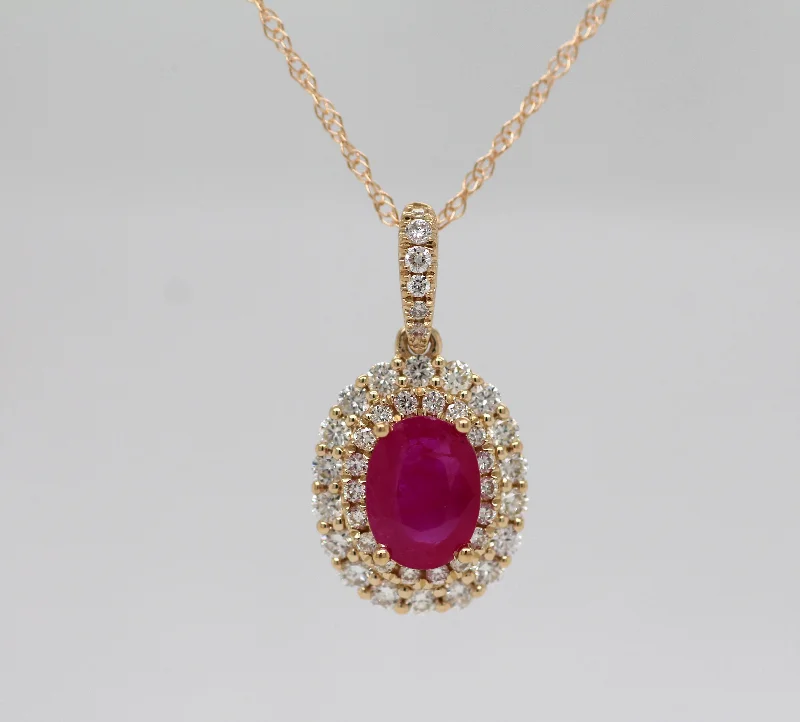 14KY .90 Ct Ruby and Diamond Pendant with .39 Cttw in Diamonds