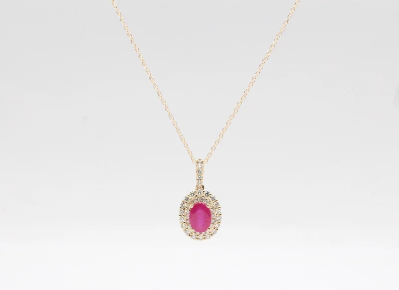 minimal diamond bar necklace 14KY Ruby and Diamond Pendant