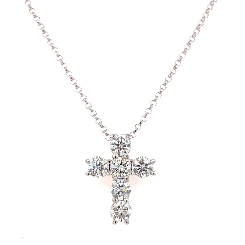 18K White Gold Diamond Cross Necklace