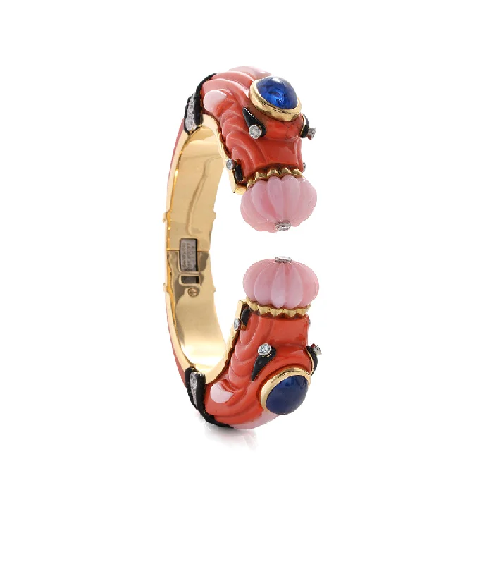 multi-gemstone eternity band Double Chimera Bracelet, Coral and Opal