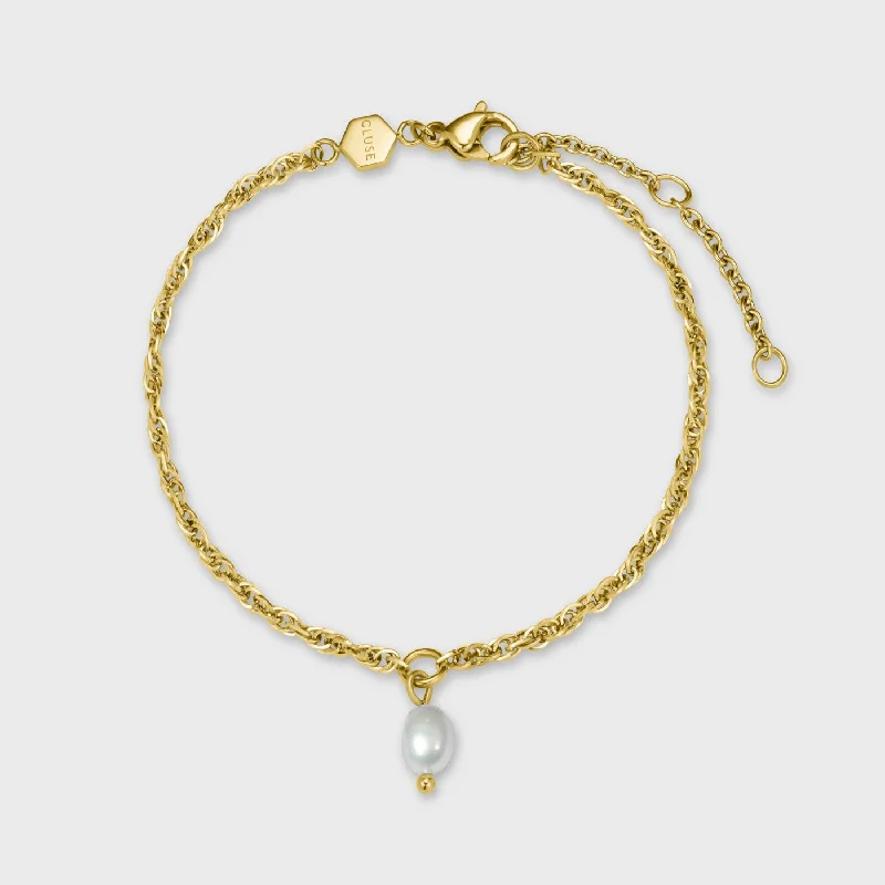 chunky boho turquoise ring Essentielle Twisted Chain Bracelet Pearl Gold Colour
