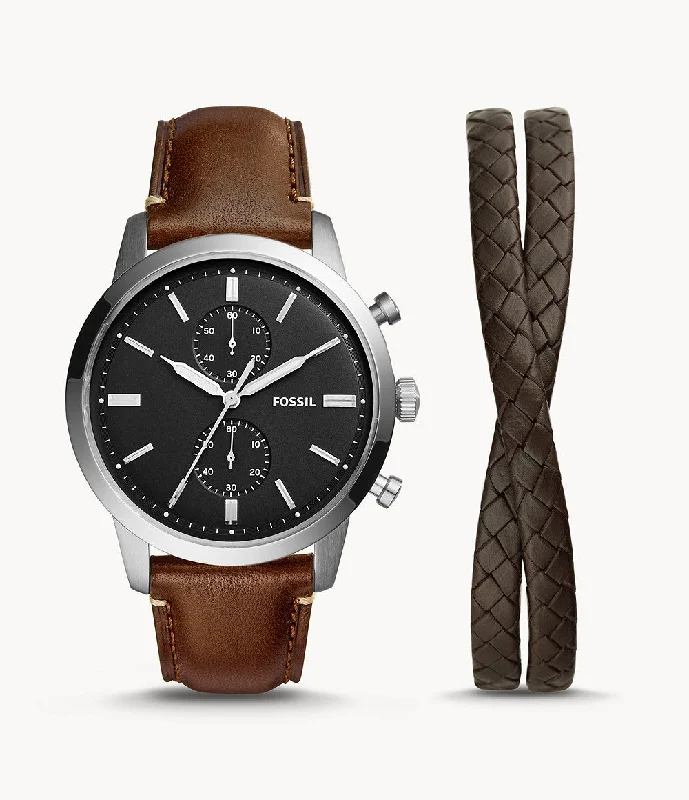 handmade gemstone anklet boho Fossil Townsman Chronograph Brown Eco Leather Watch and Bracelet Set