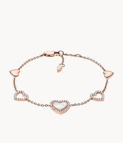 handmade raw stone engagement ring Fossil Stainless Steel Rose Gold Heart Bracelet