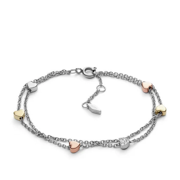 dainty snake ring gold Fossil Tri-Tone Stainless Steel Heart Bracelet