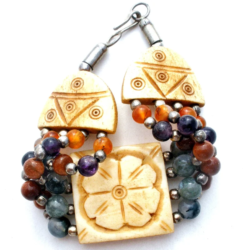 adjustable braided rope ring Vintage Gemstone Bead & Flower Panel Bracelet