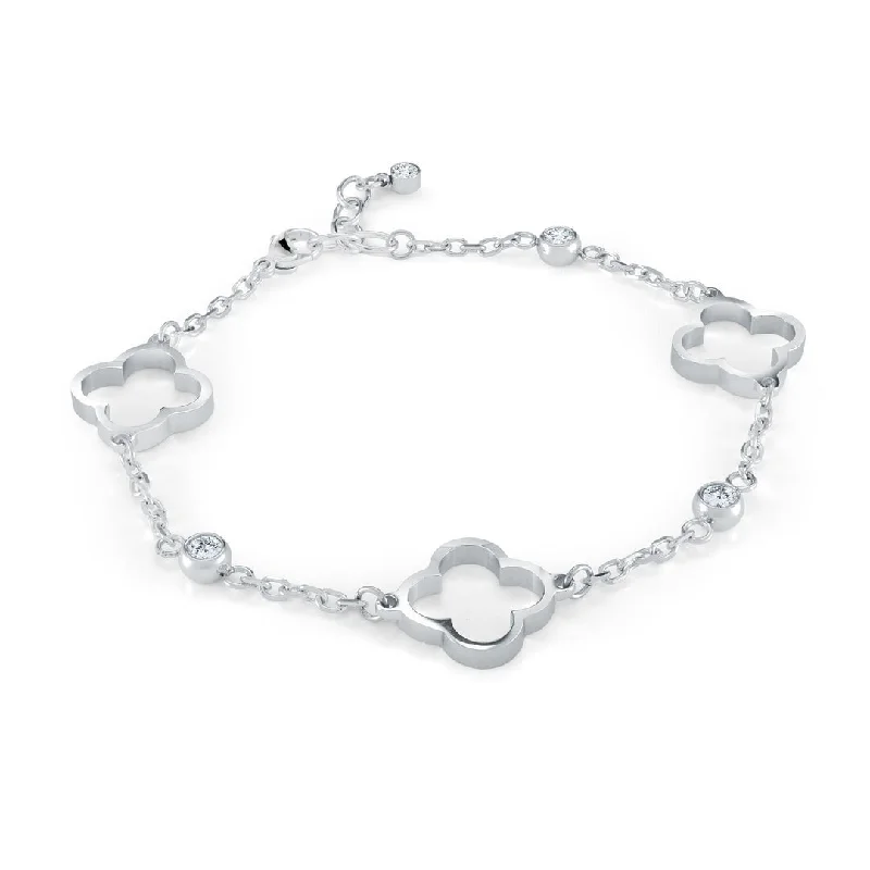 adjustable silver cuff bracelet Italgem Stainless Steel Clover Leaf Bracelet