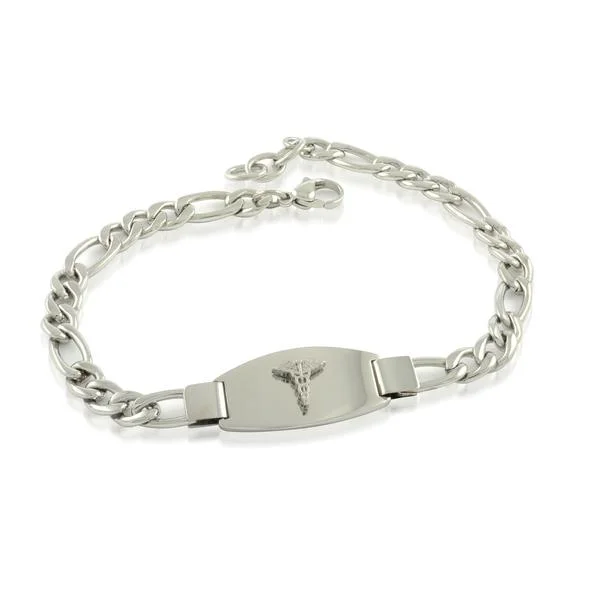 handmade wooden bead necklace Italgem Stainless Steel Ladies Figaro Chain Medic Alert Bracelet