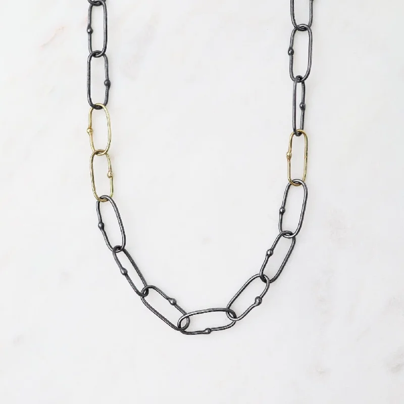 titanium black matte ring Dotted Chain Necklace - Mixed Metal