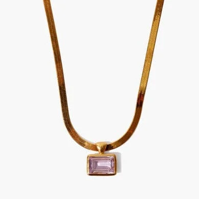 Pink Amethyst Tab Herringbone Necklace