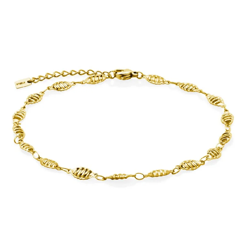 handmade beaded stretch bracelet Steelx Stainless Steel Yellow Gold-Tone Twisted Diamond Cut Anklet