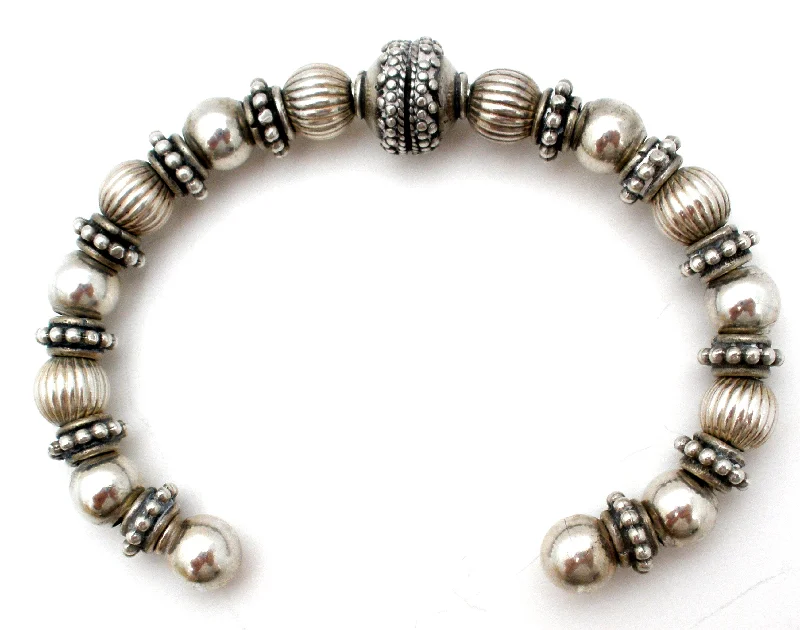 gothic bat ring sterling silver Sterling Silver Beaded Cuff Bracelet Vintage