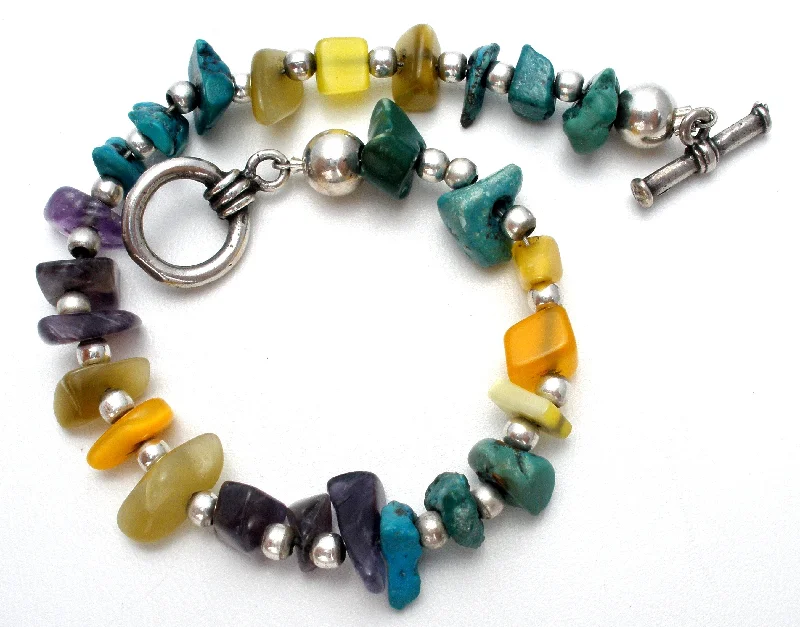 celestial crescent moon bracelet Sterling Silver Nugget Bead Gemstone Bracelet 7.5"