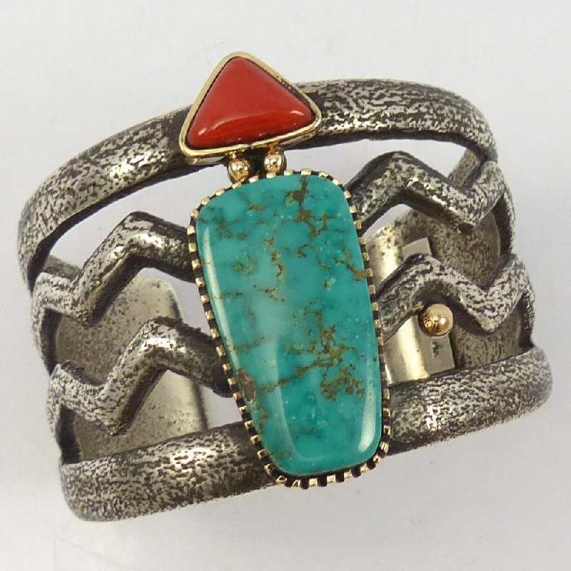 dainty silver hamsa bracelet Turquoise and Coral Cuff