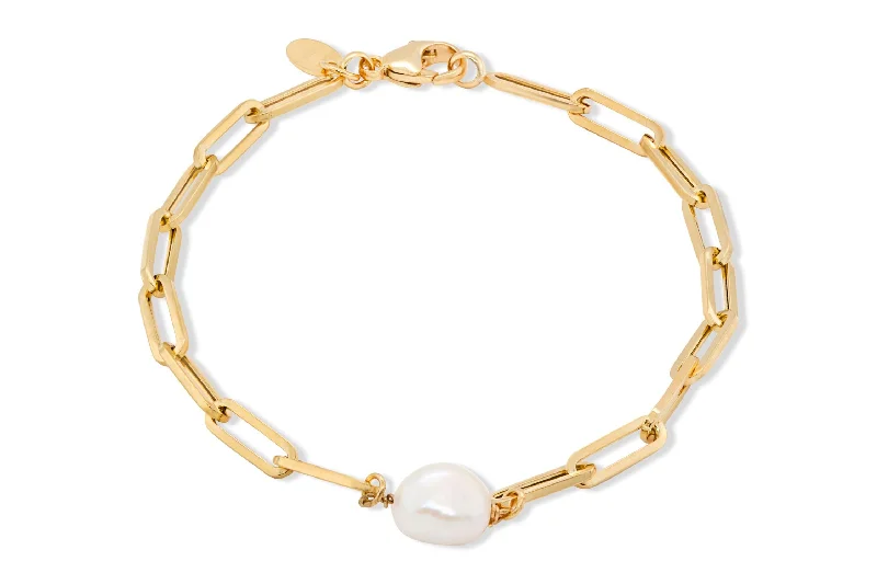 handmade resin flower earrings 10K Yellow Gold & White Pearl Paperclip Bracelet
