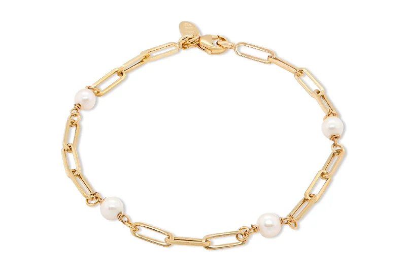 elegant art deco necklace 10K Yellow Gold & Pearl Paperclip Bracelet