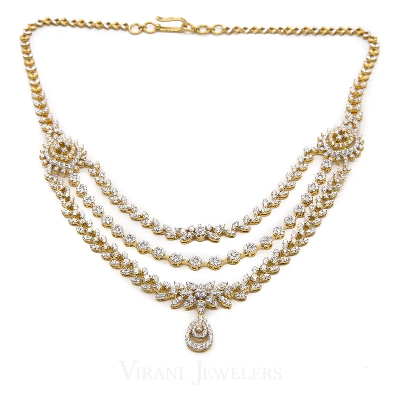 bohemian gemstone choker 10.08CT Diamond Necklace and Earring in 18K Yellow Gold W/ Cable Link Chain