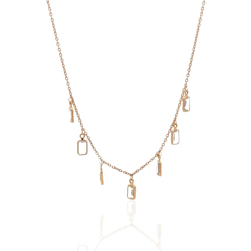 personalized gold bar necklace 14 Karat Green Gold White Sapphire Station Necklace