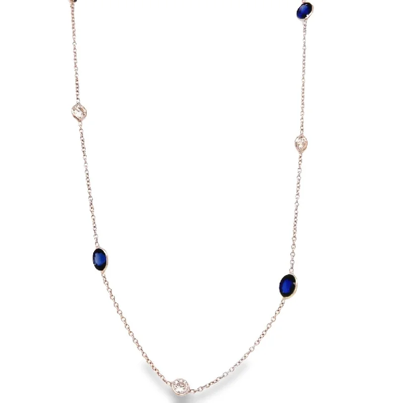 unique diamond tennis bracelet 14K White Gold Diamond and Sapphire Yard Necklace